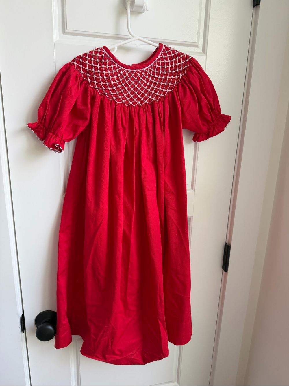 Barefoot Girls Red Smocked Yoke Bishop Dress Pearls